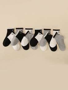 12 Pairs Kids Simple Solid Color Line & Smiling Face Pattern Ankle Socks, Suitable For All Seasons, Great For Outings And Gifts - Multicolor - View 6