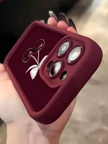 Estuche para teléfono con diseño de lazo de cereza Compatible con estuches para teléfonos   17  16 Pro Max  15 Pro Max  13 y  12 Estuche para teléfono de TPU de cobertura total a prueba de golpes engrosado Impermeable a prueba de caídas y rayones Una excelente opción para familiares, amigos, seres queridos, novios/novias y regalos de Año Nuevo - Burdeos - Ver 5