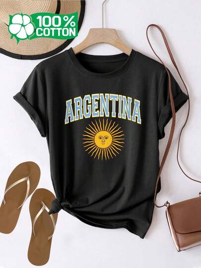 Womens Argentina Graphic T Shirt  With Yellow   Soft Everyday Cas (2)