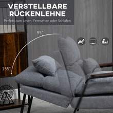 HOMCOM Relaxsessel Hocker Fernsehsessel Liegefunktion Verstellbar Rückenlehne Sessel Ottomane Kissen Polsterstuhl Grau - Grey - View 5