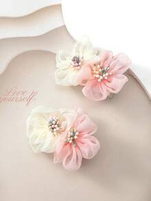 Süße Mesh-Blumen Haarschmuck für Teenager, feenhafte rosa & weiße Ins-Style Haarspangen, Alltagstragen & Fotoshooting Kopfschmuck - Verschiedenfarbig - Übersicht 6