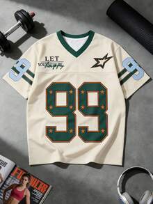 A Street Number 99 Style Women's American Football Fashion Top With High-Definition Patterns, Mesh Ventilation, Semi-Transparent Design, Comfortable To Wear, Extremely Loose Fit, Top, - Apricot - View 2