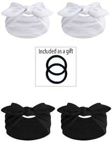 4pcs/12pcs New Cute Rabbit Ear Knotted Headbands, Paisley Pattern Elastic Headbands, Solid Color Bow Headbands For Yoga, Sports, Outdoor, Women Women Hair Accessories Elegant Hair Band