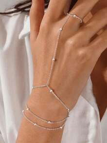 1件装三层串珠手链，时尚简约多层叠戴指节戒指链，轻盈奢华小众百搭手部饰品，适合女孩和女士佩戴（珠子随机搭配） - 銀色 - 查看 5