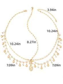 1pc Bohemian Style Shell Tassel Rhinestone Metal Chain Hair Accessory (Handmade Chain Can Be Cut To Size, Crystal And Shell Quantity May Vary) - Gold - View 5