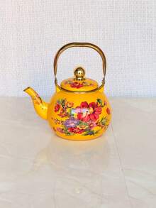 Middle Eastern Traditional Style + Geometric Floral Pattern / Colorful Enamel Finish + Spherical Body + Gold-Plated Handle And Knob + Heat Insulation & Leak-Proof + Arabic Dallah Coffee Pot + Scratch-Resistant, Durable, Easy To Clean, Complementing High-End Tea And Coffee Occasions - Multicolor - View 15