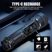1pc Type-C Rechargeable Flashlight - Built-In 18650 Battery & Long Lasting Rolling Zoom Tech 6 Modes With White & Red Light - Multicolor - View 12