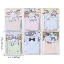 6-Pack (180 Sheets Total) Cute Cat Memo Papers - Pastel Colors, With Sleeping, Eating, Laptop Designs - Sticky Notes For Desk, Refrigerator, Planner - Perfect Gift For Cat Lovers & Office Decor, Cat Gifts, Desk Notepads, Whimsical Illustrations, Durable Stationery, Playful Designs,Back To School - 彩色 - 查看 6