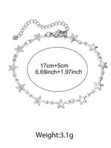 Pulsera de cadena de acero inoxidable unisex, color dorado/plateado, colgante de estrella de cinco puntas, joyería que no se desvanece - Plateado - Ver 2