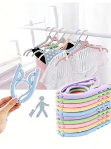 Portable Folding Clothes Drying Rack With Non-Slip Handle - Plastic, Suitable For Travel And Home Use, Space-Saving Clothesline, Easy To Pack And Store, Random Color - Multicolor - View 2