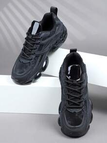 时尚休闲男鞋，经典时尚男士运动鞋系带跑步鞋，个性化男士运动鞋街头休闲鞋 - 黑色 - 查看 3