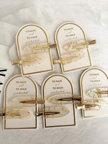 8/4件套金色无缝发夹，闪亮新娘头饰，伴娘发饰，婚礼装饰，优雅发饰，伴娘礼物 - 金色 - 查看 1