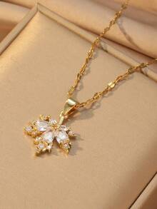 1pc Women's Zirconia Maple Leaf Pendant Necklace, Versatile Choker, Elegant & Fashionable, Vibrant Colors, Suitable For Multiple Occasions - Yellow Gold - View 4