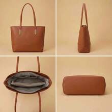 Classic Work Tote Bag Stylish Large Capacity PU Leather With Multiple Compartments - 駝色 - 查看 7