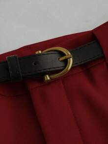 Mid-Rise Solid Color Elegant Straight-Leg Pants With Belt Spring - Red - View 2