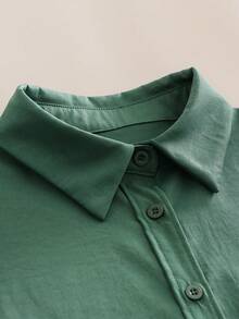 Minimalist Lapel Long Sleeve Loose Women's Shacket, Featuring Shirt Collar And Asymmetric Hem Design Spring - Bean Green - View 4