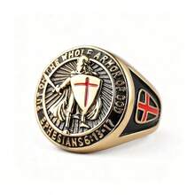 Ritter Templer Schild Design Edelstahl Ring, "Zieht die ganze Waffenrüstung Gottes an" (Epheser 6:13-17), Rotes Kreuz Muster Herren Ring - Schild - Übersicht 12