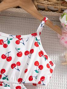 Rochie de vacanță casual fără mâneci, cu imprimeu de cireșe, pentru fete tinere, cu talie goală, albă, de vară - alb - Vizualizare 6