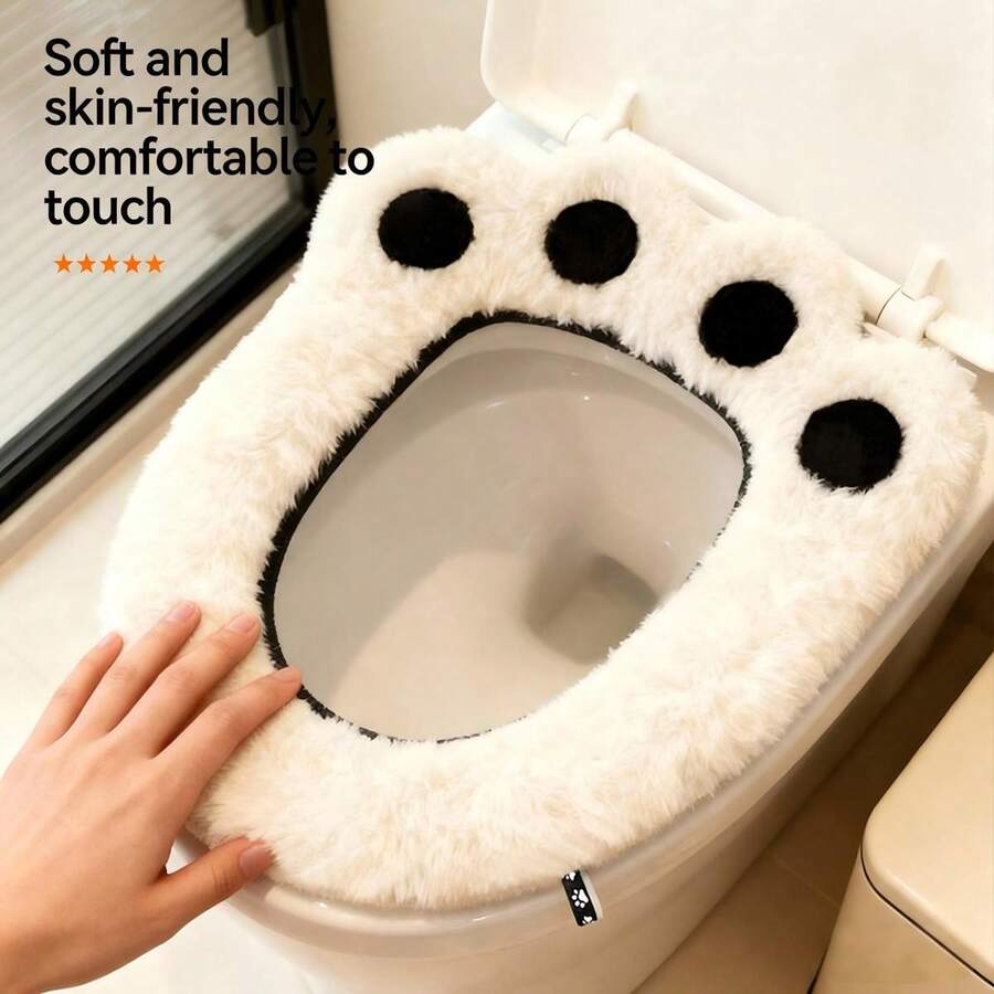 1pc Cute Bear Paw Cartoon Toilet Seat Cover, Suitable For All Seasons, Hook And Loop Fastener, Home Use - Multicolor - View 1