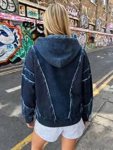 Ladies' Casual Hooded Jacket With Fashionable Fur Edge Design Zipper Cardigan Hoodie And Side Pockets, Versatile For Autumn And Winter, Loose Long-Sleeved Jacket - Blue - View 6