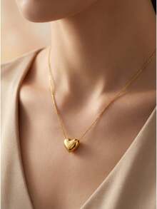 3D Heart Pendant Necklace For Women - Dainty Gold Layering Choker, Coquette Core & Minimalist Everyday Jewelry (Adjustable Chain,  Viral Gift) - Gold - View 2