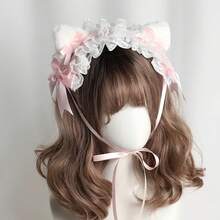 1pc Multi-Color Cat Ear Headband, Cute Japanese Style KC Lace Headdress, Detachable Ear Decor For Women