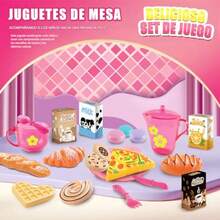 JCH-25pcs Juegos de Te para NiñasJuguetes de Fiestas de Té Para Niñas Comida de Cocina Juguete con Postre Juego de Te Vajilla y Estuche de Transporte Juego de Té de Plástico Regalos para Niños de 3+ - Morado - Ver 4