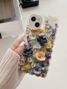Purple Floral Painted Braided Wave Edge Transparent Minimalist Anti-Drop Phone Case Compatible With IPhone 17/17 Pro/17 Pro Max/16/15 XR/7/8/16 Pro Max/13 Case/ 15 Pro Max/12 Pro Max/13 Pro Max/14 Pro Max 13 14 11 12 P14 Women P11 Soft Shell P12 Anti-Drop XS.XR/78P.78GES2 Phone Protective Cover - Multicolor - View 3