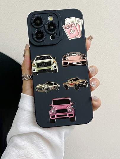 Vintage Car & Passport Sticker Pattern Phone CasePattern Phone CaseFashionable, Popular, Personalized, Classic Black Pattern Design Theme Luxury Shockproof Aesthetic Cute Phone Case, Lens Protrusion Protection, Compatible With IPhone 17/17Pro/17Pro Max, 16, 15, 14, 13, 12, 11 Plus/Pro Max And Series, And Compatible With For Galaxy S/A Series, Gift For Easter Day, Decoration/Gift For Birthday, Girlfriend, Boyfriend, Friend Or Yourself.