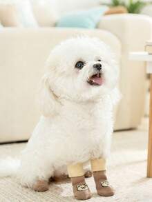 Calcetines antideslizantes para perros, calcetines de mascota de punto suave con diseño de oso, resistentes a arañazos y suciedad, adecuados para perros pequeños/medianos tanto en interiores como exteriores - Multicolor - Ver 9