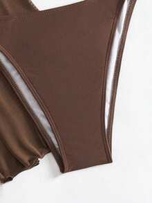 Bộ bikini 4 món màu trơn gợi cảm kèm áo khoác ngoài xuyên thấu, thích hợp cho kỳ nghỉ, tiệc bãi biển, cũng lý tưởng cho dịp năm mới và Lễ tình nhân, toát lên vẻ thanh lịch và phá cách, sự lựa chọn hoàn hảo cho phái nữ thường ngày vào mùa xuân/hè. - màu nâu - Xem 4