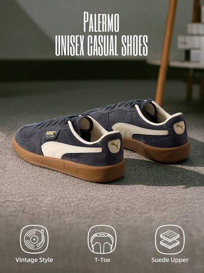 Puma 男女通用巴勒莫休闲运动鞋，舒适轻便，软底低帮，减震回弹，适合通勤和休闲穿着，款式编号：396463-81