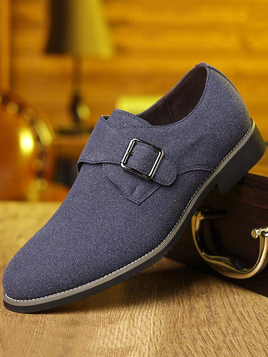 Men's New Leather Shoes, Fashion Suede Pointed Toe Slip-On Casual Dress Shoes, Gentleman Style - Blue - View 1