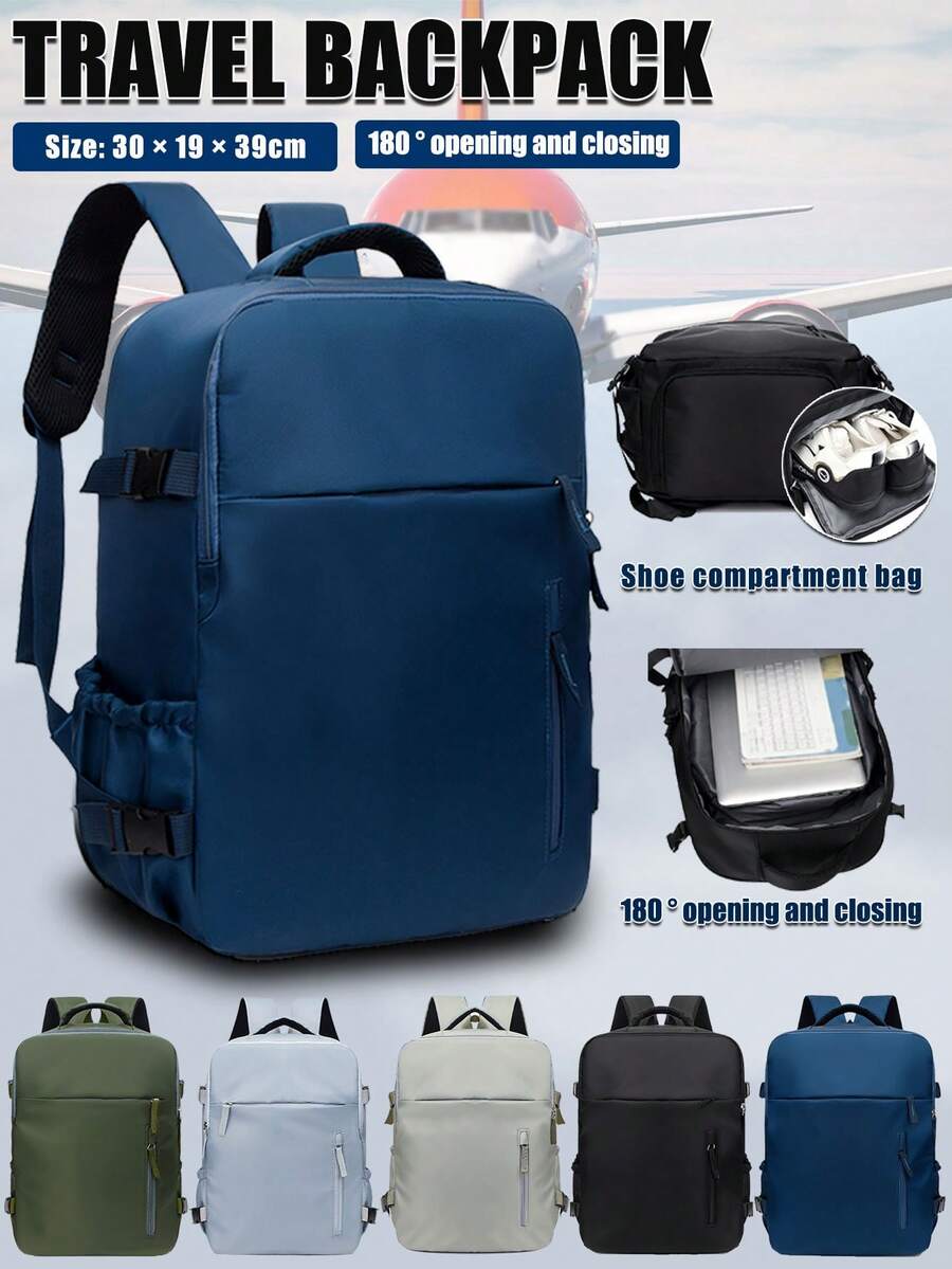 Navy Blue Nylon Backpack - Multi-Pocket Commuter Bag With Padded Straps, Suitable For School, Work, And Travel - Multicolor - View 1