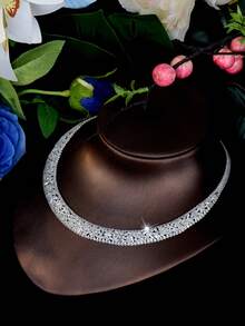 1 Set Fashionable Jewelry Set, Cubic Zirconia Hollow Rhombus Decor, Suitable As Anniversary Gift For Women - Silver - View 6
