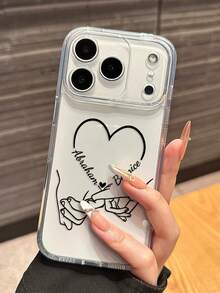 1pc Personalized Handprint Heart Signature Simple Transparent Phone Case, Compatible With IPhone11/12/13/14/15/16/16pro/16plus/16promax/17/17air/17pro/17pro Max, Suitable As Valentine's Day, Friend's Day, Daily Gift - Clear - View 4