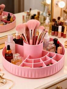 1pc 360 Degree Rotating Compartment Storage Tray, Makeup Display Rack, Cosmetic Organizer Box, Desktop Storage & Display Box, Bathroom Cosmetic Storage Box, Jewelry Tray, Organized Storage, Vanity Perfume Storage Box, Makeup Brush Holder, Makeup Brush Organizer, Room Organization