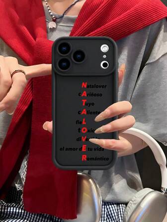 NATAL CARLOTORVER Spanish Word Slogan Pattern Phone CasePattern Phone Case, Creative Personalized High-End Middle Eastern Red Pattern Slogan Design, Black Frosted Texture Full Coverage Protective Dustproof Waterproof Soft Case, Compatible With IPhone 17/16/15/14/13/12/11/Pro/ProMax/X/XR/XS/XSMAX/7/8/PLUS And Galaxy Models, Ideal Gift For Friends, Family, Couples On Birthdays And Festivals