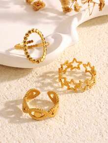 3pcs/Set Stainless Steel Fashionable Star & Eye Design Rings, Suitable For Women's Daily Wear And Parties