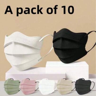 10pcs/Pack Women's Disposable 3D Protective Face Masks, Fashionable Multi-Color, Breathable Dust-Proof & UV Protection (Color & Style Random)