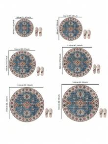 1pc 2D Bohemian Style Flat Design Carpet, Suitable For Bedroom, Outdoor And Indoor Use, Round Floor Mat, Fit For Living Room, Study, Bathroom, Indoor Decoration, Washable Area Rug, Home Decor Carpet