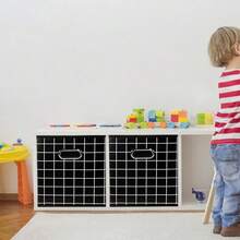 Black Foldable Storage Cubes Bins, Fabric Storage Box Cubes Organizer Baskets With Dual Handles For Home Organizer,Set Of 6,(Black Grid) - BlackGrid - View 5