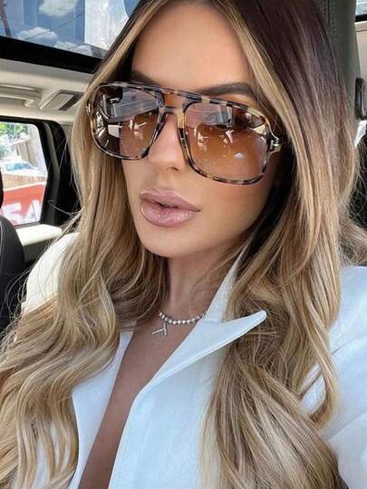 1 par de gafas de moda con montura cuadrada retro, de estilo callejero de alta gama, gafas de moda elegantes y versátiles, accesorio para vacaciones en la playa