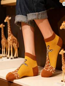 1/5 Pairs Of Men's Giraffe Patterned Short Tube Socks , Fun Gifts For Parties And Social Events, Suitable For Both Men And Women - Multicolor - View 3