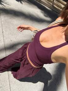 GAOVOT Women's Two Pieces Summer Y2K Sexy Halter Top And Loose Wide Leg Straight Pant Suit Are Suitable For Everyday Commuting Wear - Purple - View 7