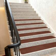 15PCS Extra Long Plush Stair Treads, 7.8x29.5 Inch, 3-Layer Soft Carpet Runner With Laboratory-Tested Strong Grip Backing, Non-Slip Indoor Stair Mats For Wooden & Tile Stairs, Washable Home Safety Upgrade For Families, Easy Trim To Fit, Pet-Friendly & Durable - màu nâu - Xem 4
