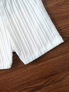 Young Boy Solid Color Short Sleeve Shirt And Shorts Set - White - View 8