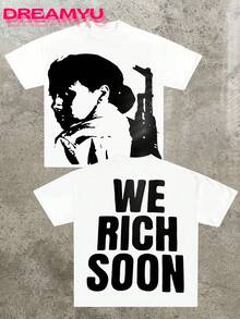 WE RICH SOON (220 Cotton T-Shirt) Men's Round Neck And Short Sleeves, Casual Cotton, Casual Fashion, Suitable For Indoor And Outdoor Wear And Holiday Gifts - 白色 - 查看 1