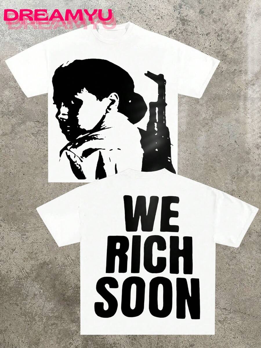WE RICH SOON (220 Cotton T-Shirt) Men's Round Neck And Short Sleeves, Casual Cotton, Casual Fashion, Suitable For Indoor And Outdoor Wear And Holiday Gifts - 白色 - 查看 1