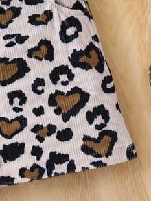 1pc Girls' Leopard Heart Pattern Mini Skirt, Fashionable Versatile Streetwear, Summer - Apricot - View 6